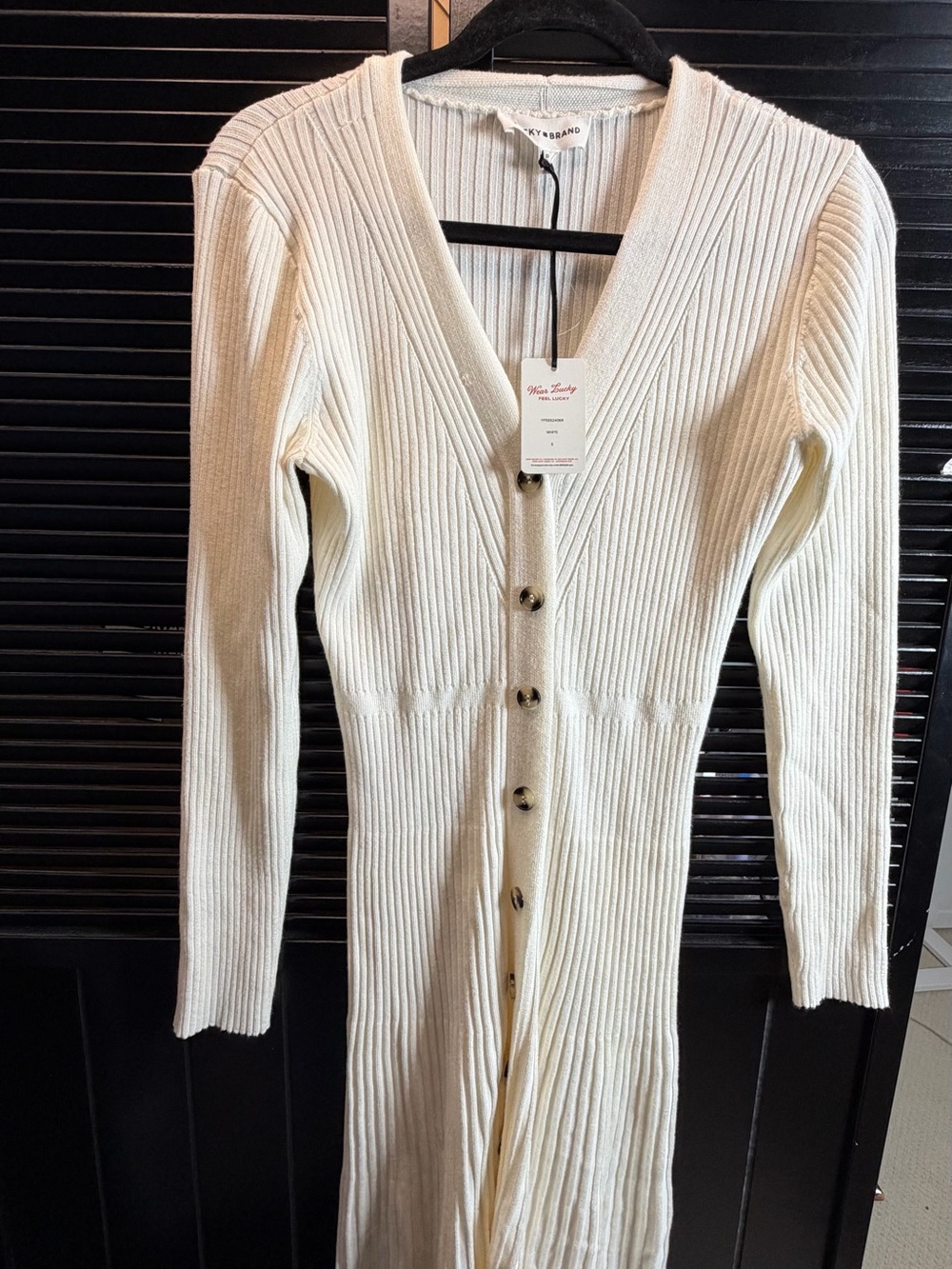 Lucky Brand Cream Ribbed Button-Front Sweater Dress